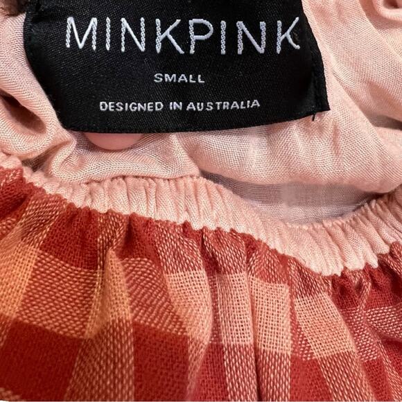 MINKPINK Cora mini plaid dress in blush/rust puff sleeves - Picture 14 of 15